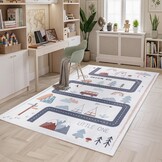 Kindervloerkleed Speelmat Weg & Natuur Creme Multi Wasbaar Antislip