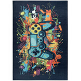Kindervloerkleed Gaming Graffiti Blauw Multi Wasbaar Antislip