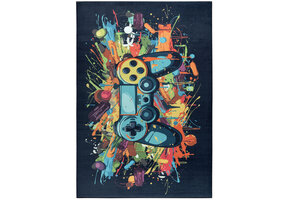 Kindervloerkleed Gaming Graffiti Blauw Multi Wasbaar Antislip