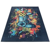 Kindervloerkleed Gaming Graffiti Blauw Multi Wasbaar Antislip