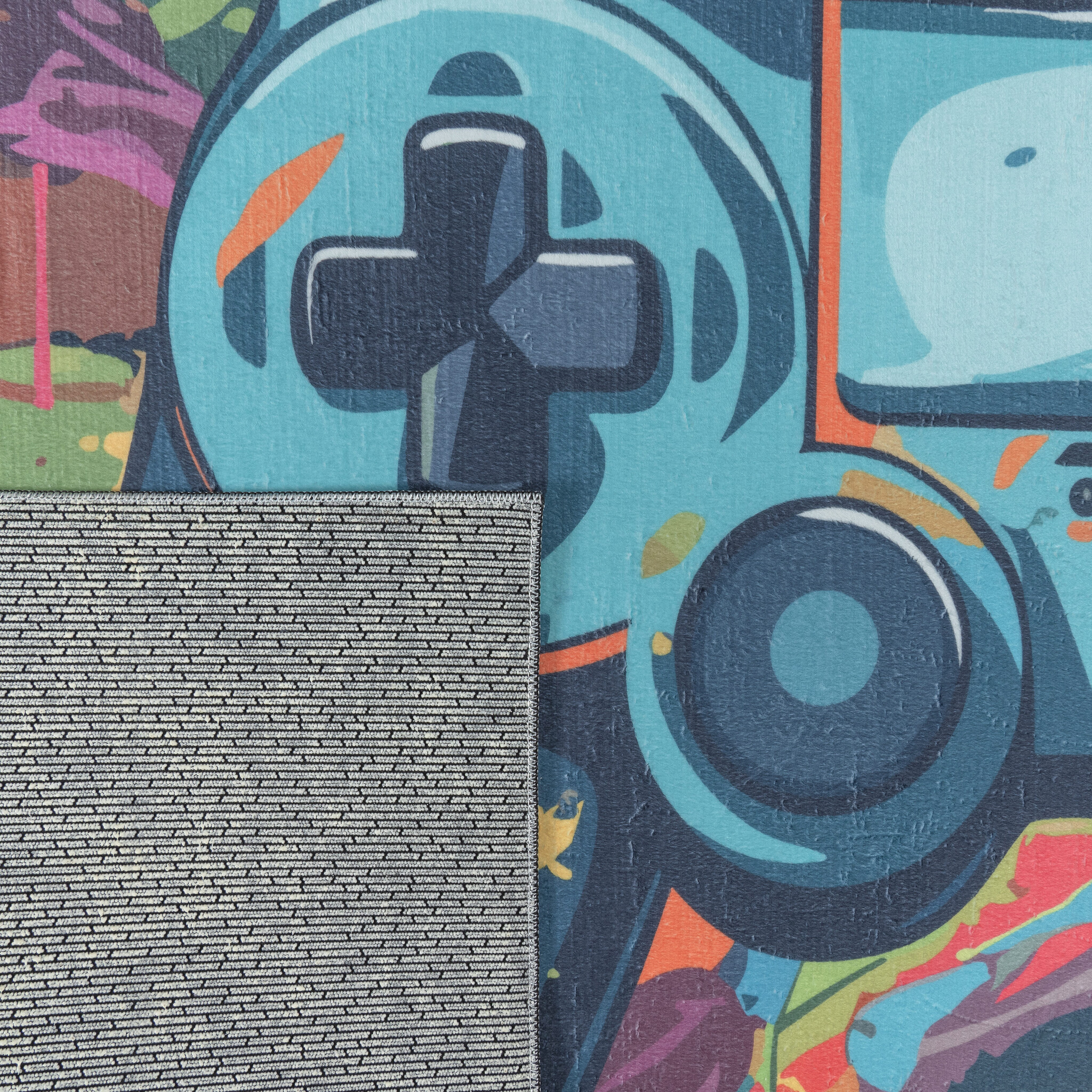 Kindervloerkleed Gaming Graffiti Blauw Multi Wasbaar Antislip
