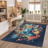 Kindervloerkleed Gaming Graffiti Blauw Multi Wasbaar Antislip