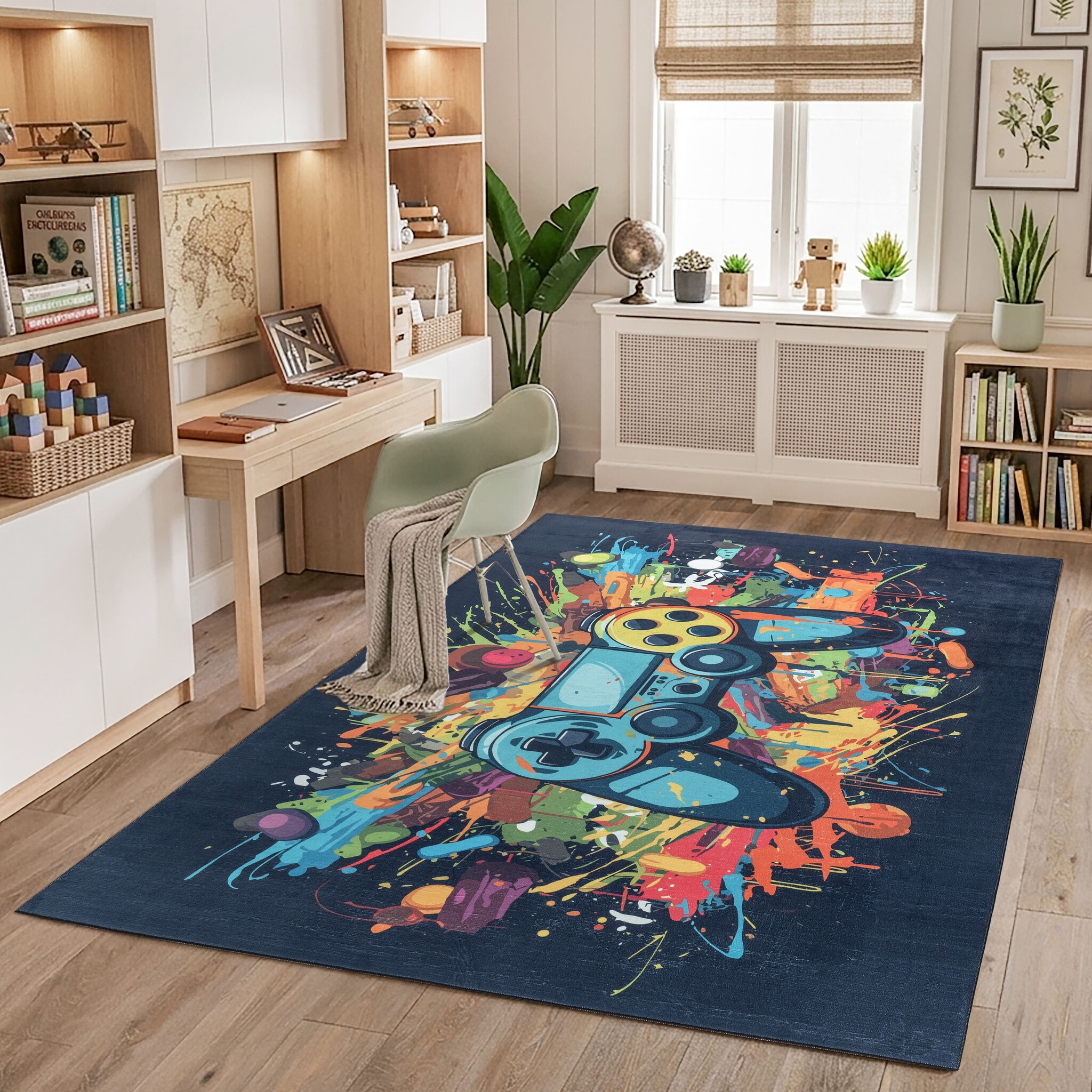 Kindervloerkleed Gaming Graffiti Blauw Multi Wasbaar Antislip