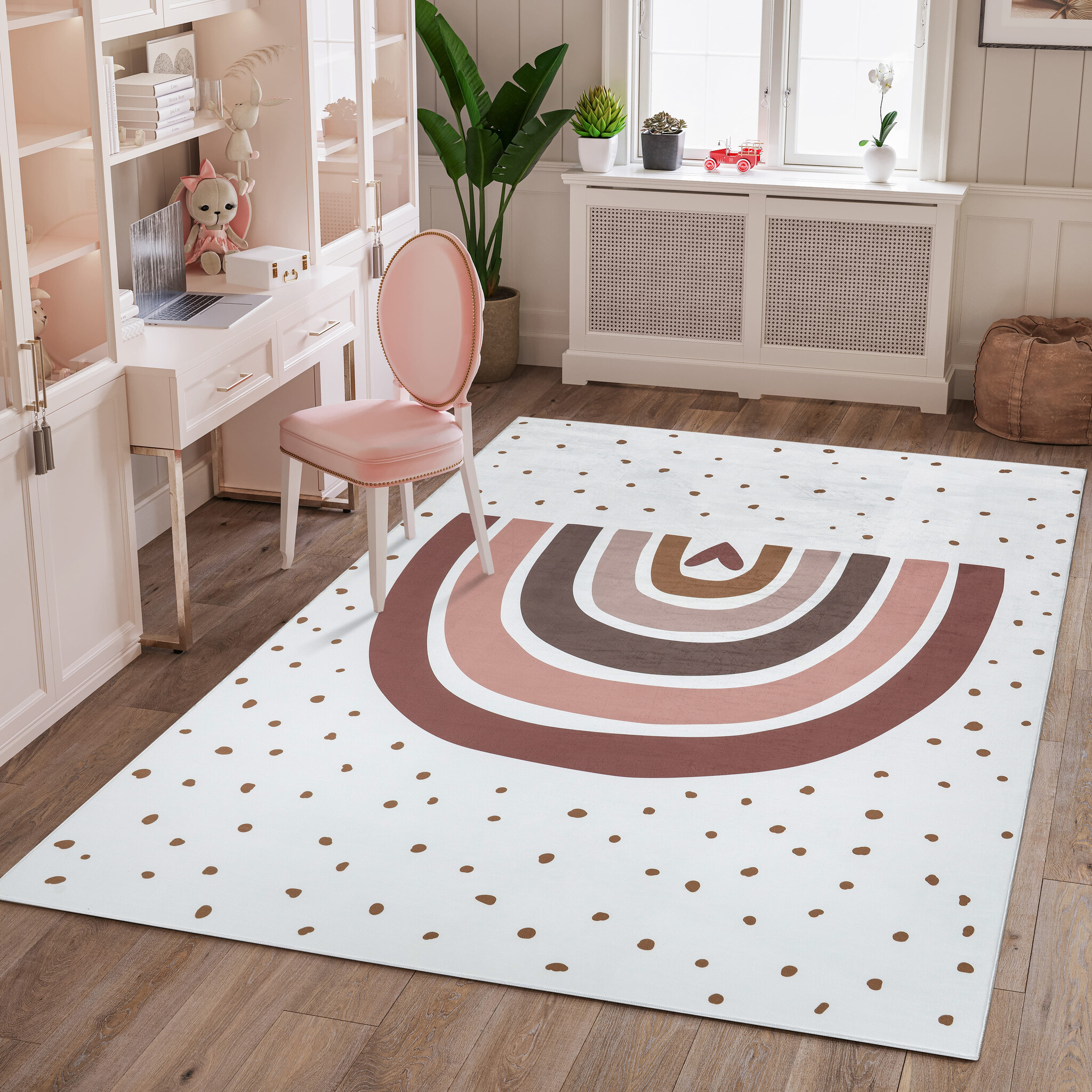 Kindervloerkleed Boho Regenboog Creme Multi Wasbaar Antislip