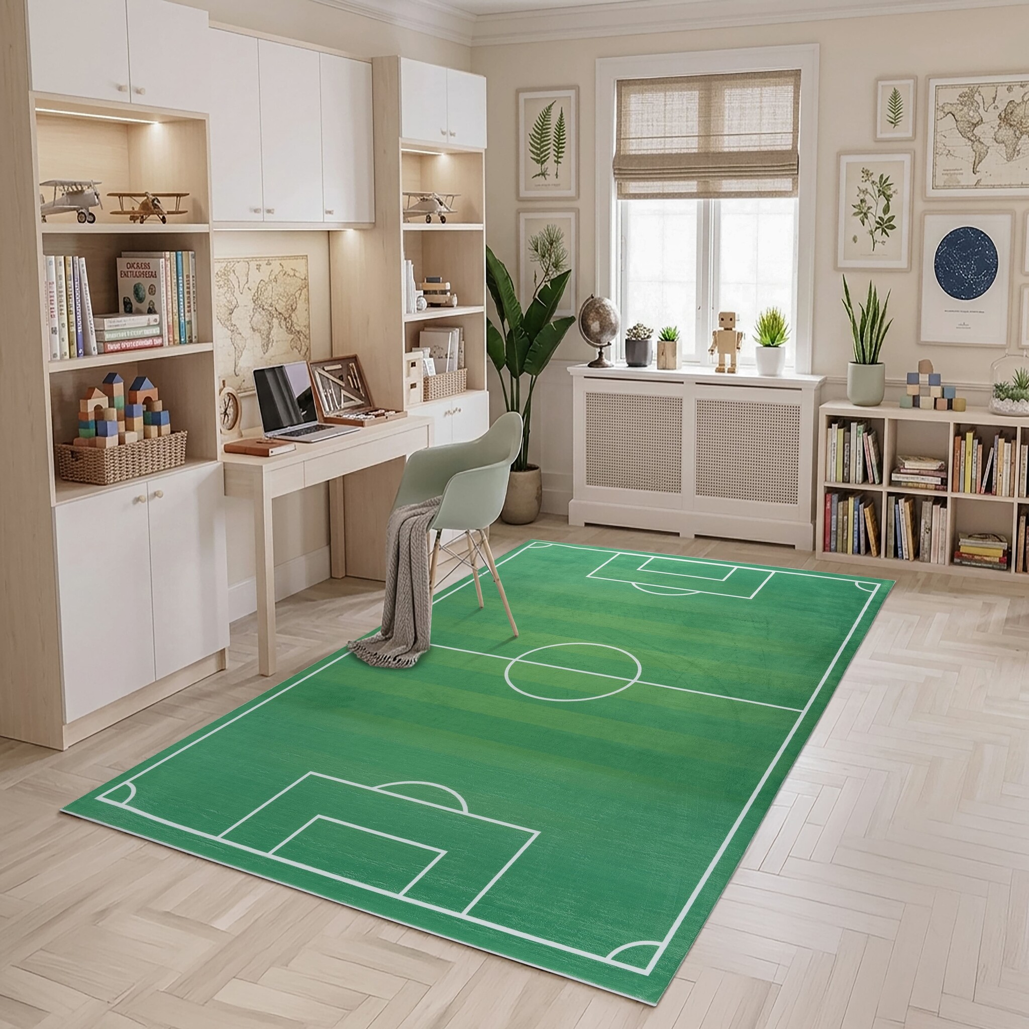 Kindervloerkleed Voetbal Groen Wasbaar Antislip