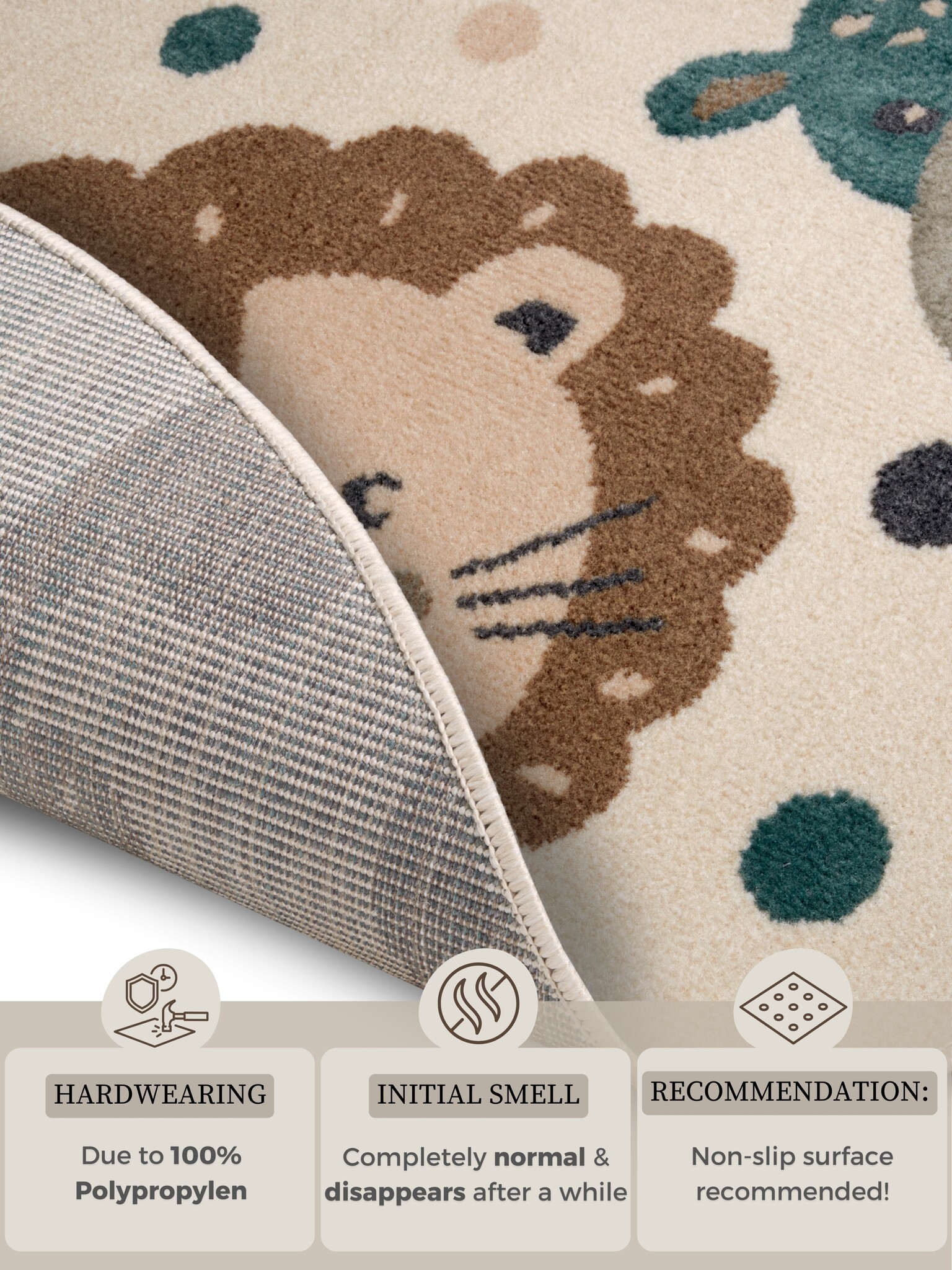 Kindervloerkleed Rond Animal Party Crème/Bruin