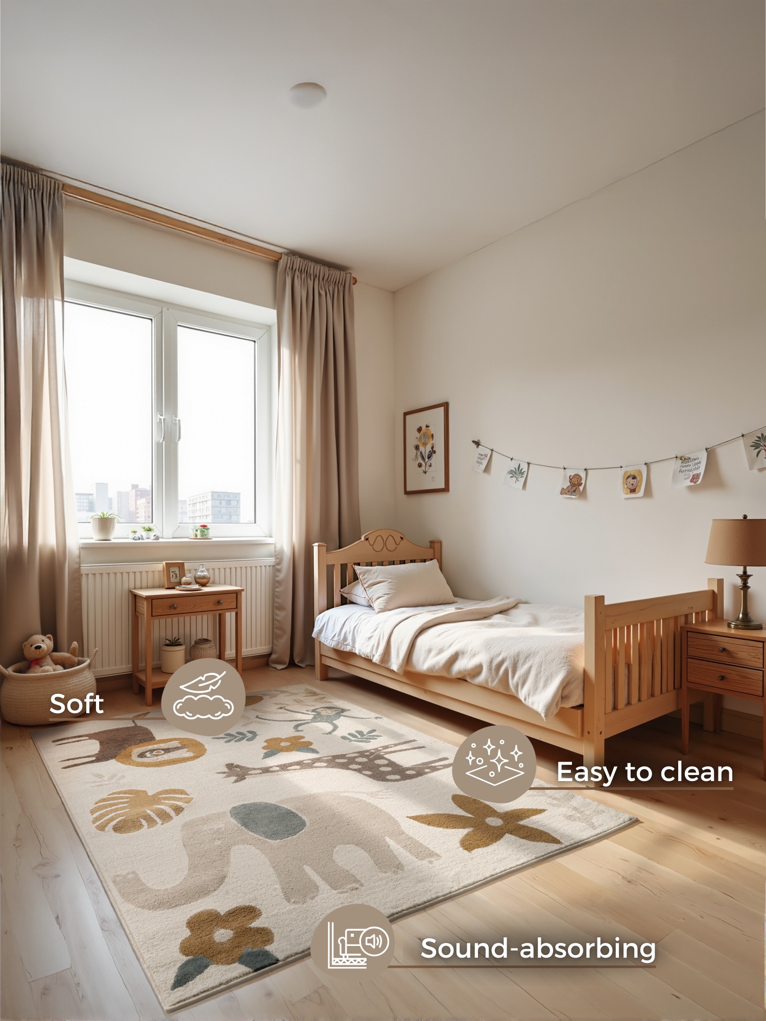 Kindervloerkleed Safari Crème/Multikleur