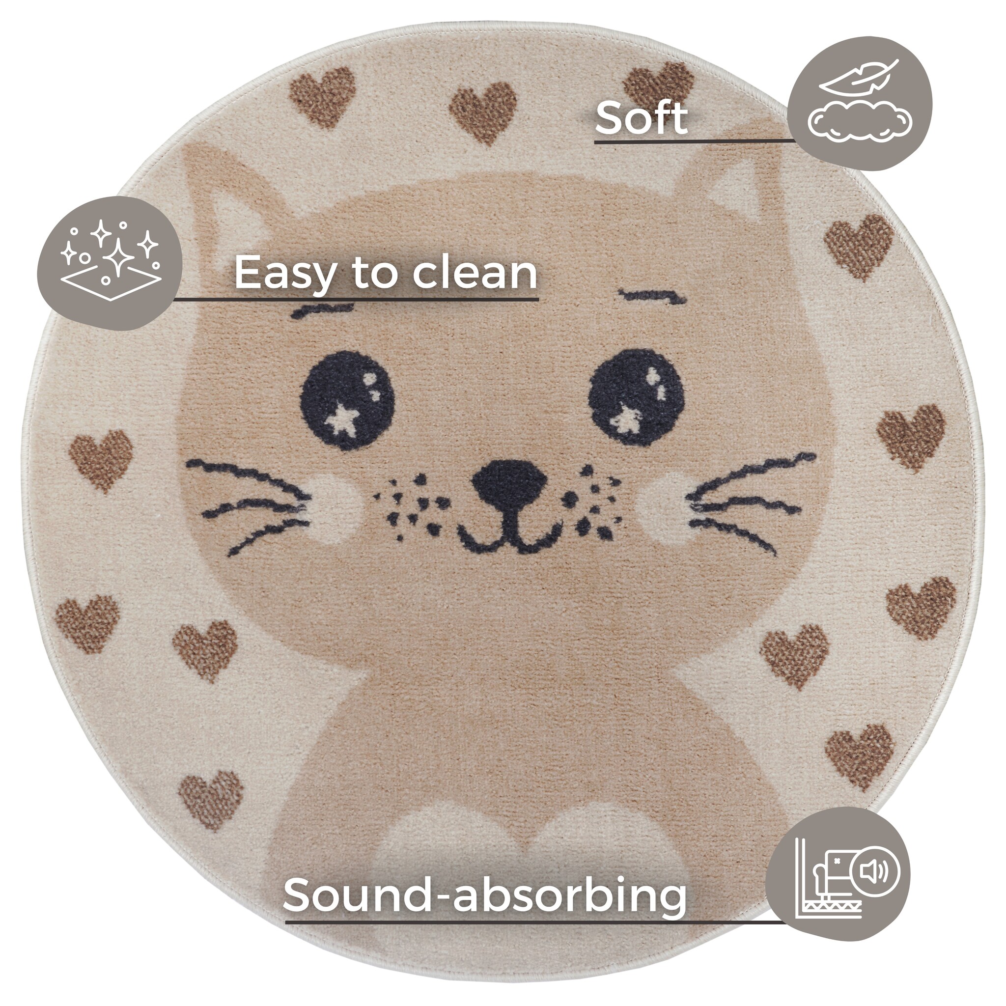 Kindervloerkleed Rond Kat Crème/Beige