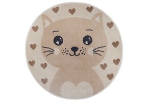 Kindervloerkleed Rond Kat Crème/Beige