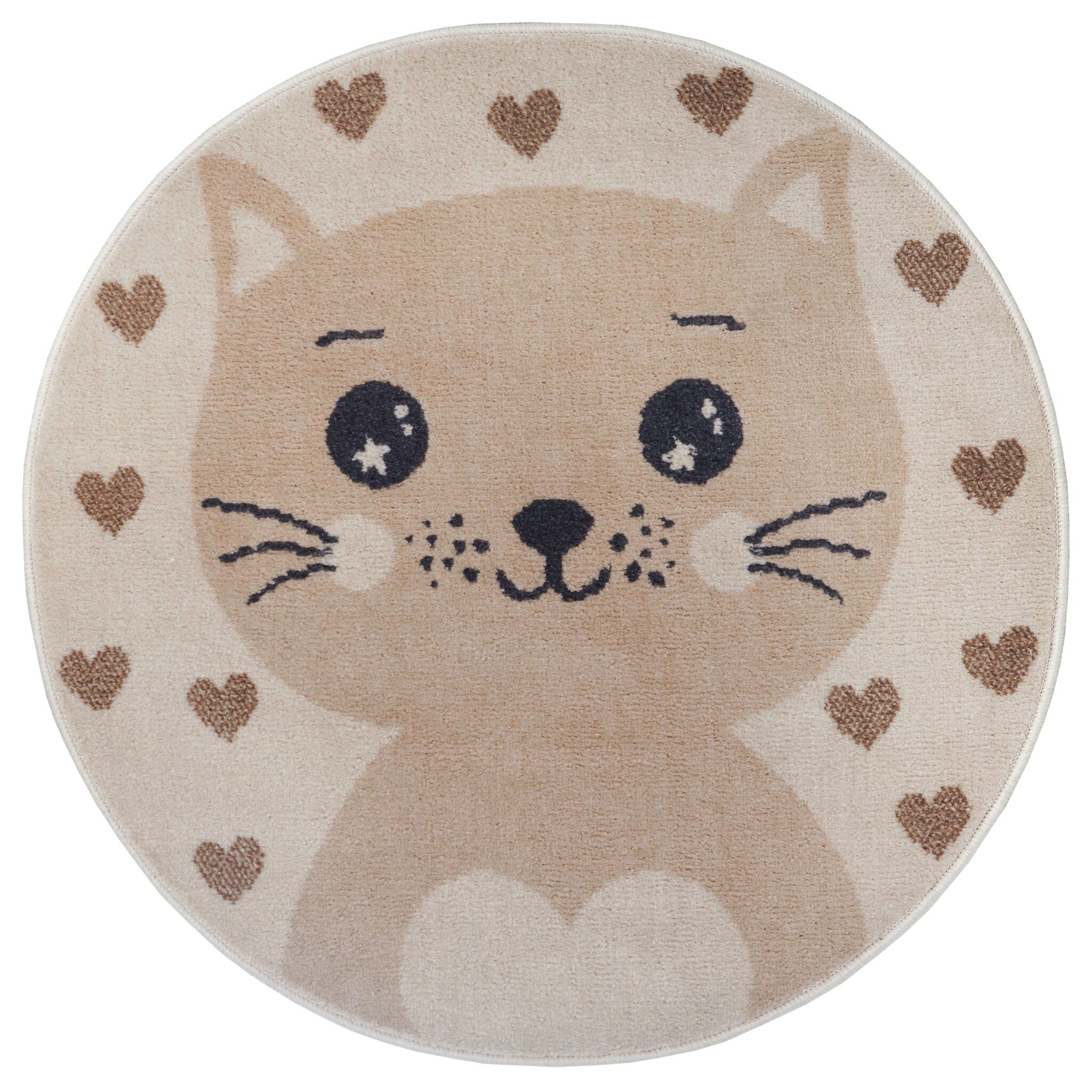 Kindervloerkleed Rond Kat Crème/Beige