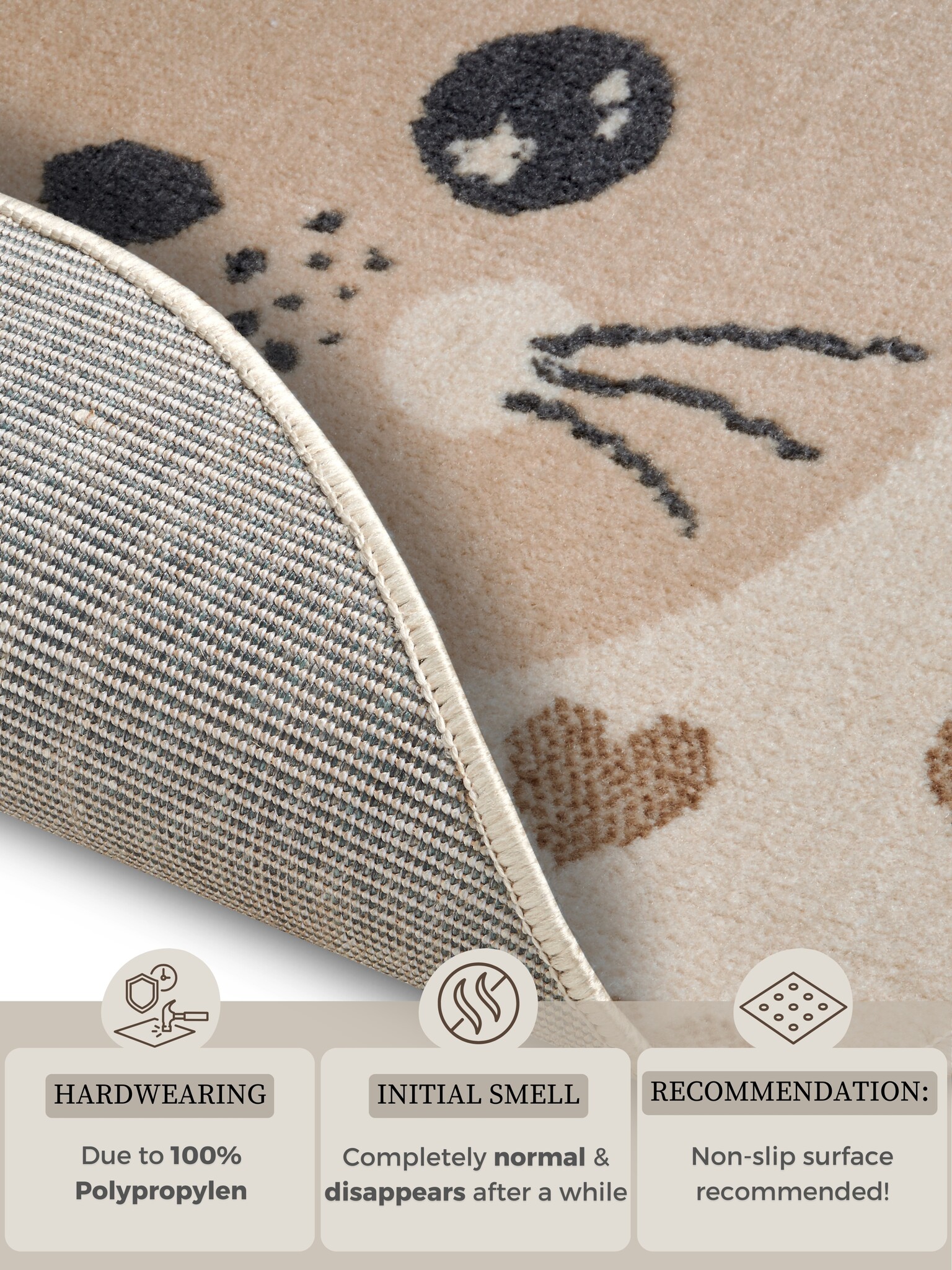 Kindervloerkleed Rond Kat Crème/Beige