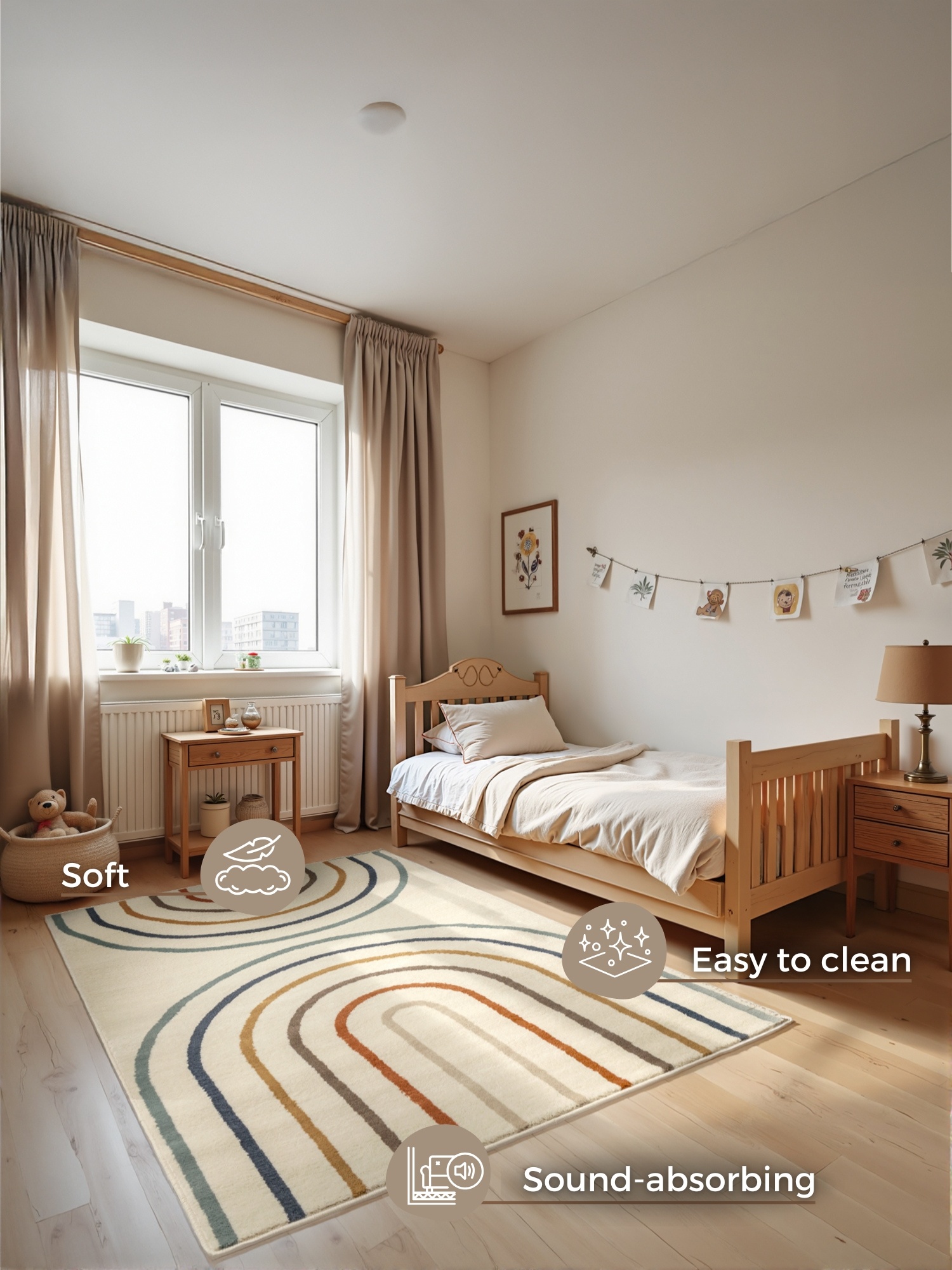 Kindervloerkleed Rainbow Japandi Crème/Multikleur