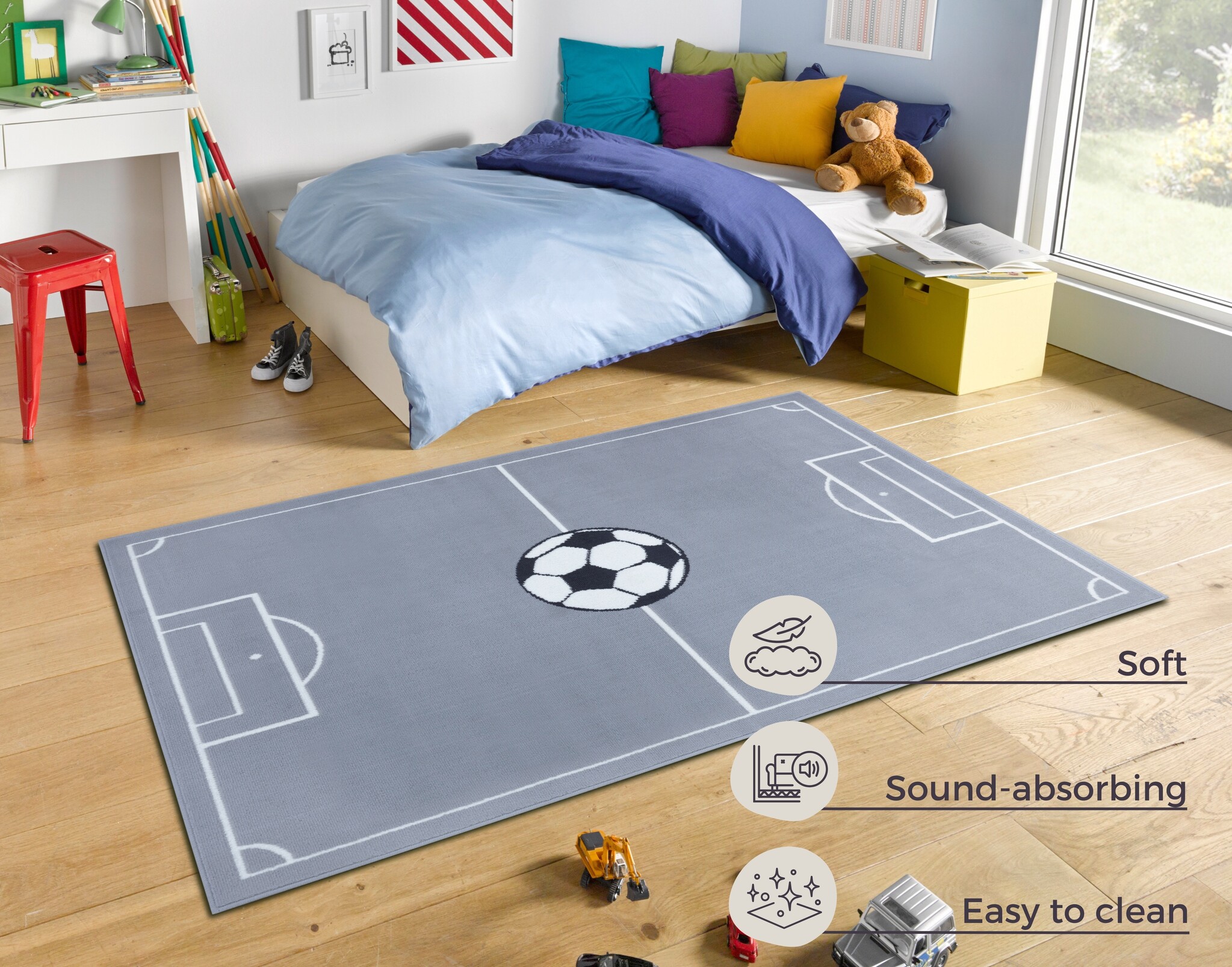 Kindervloerkleed Voetbal Grijs
