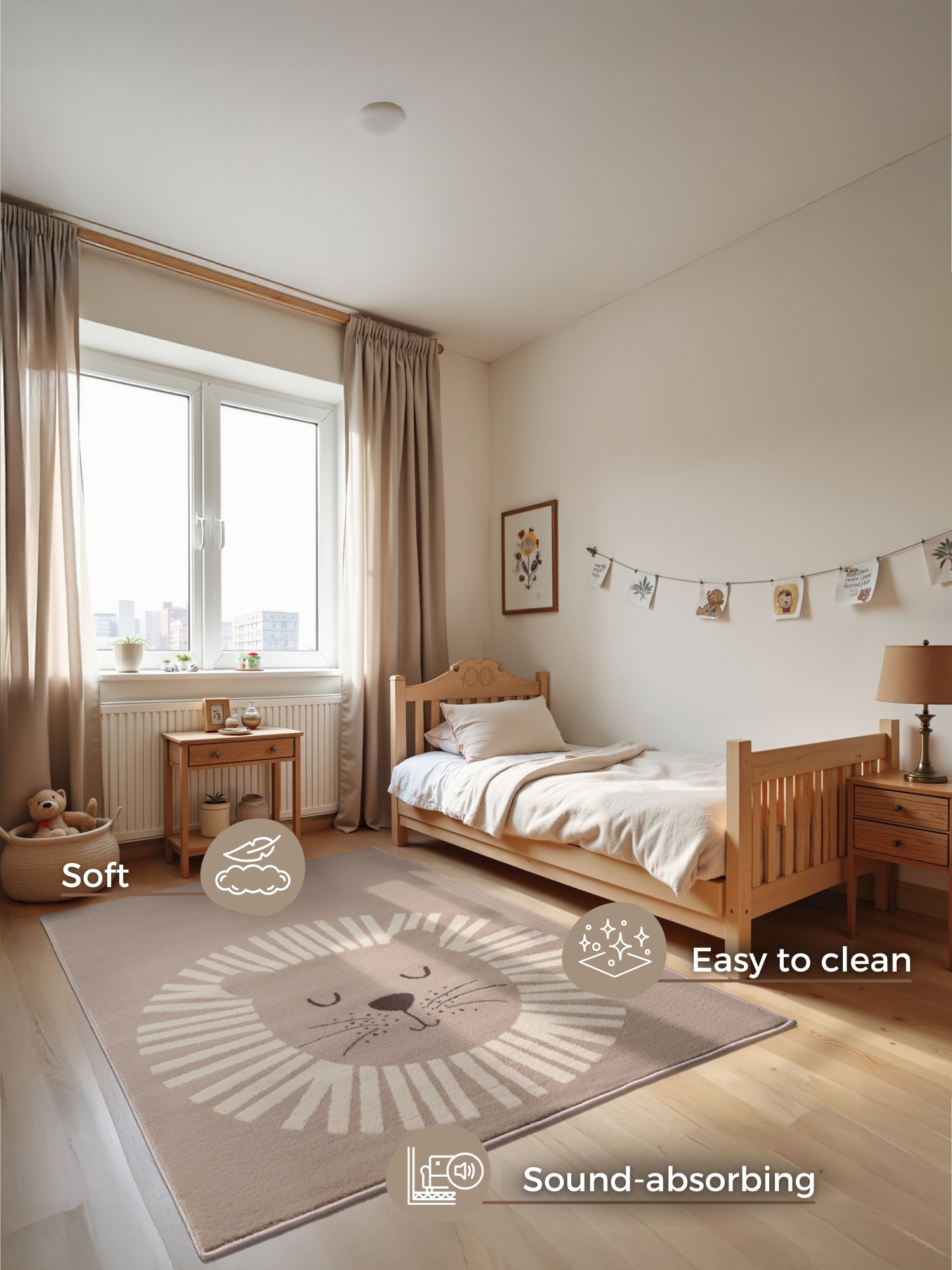 Kindervloerkleed Leeuw Beige/Crème