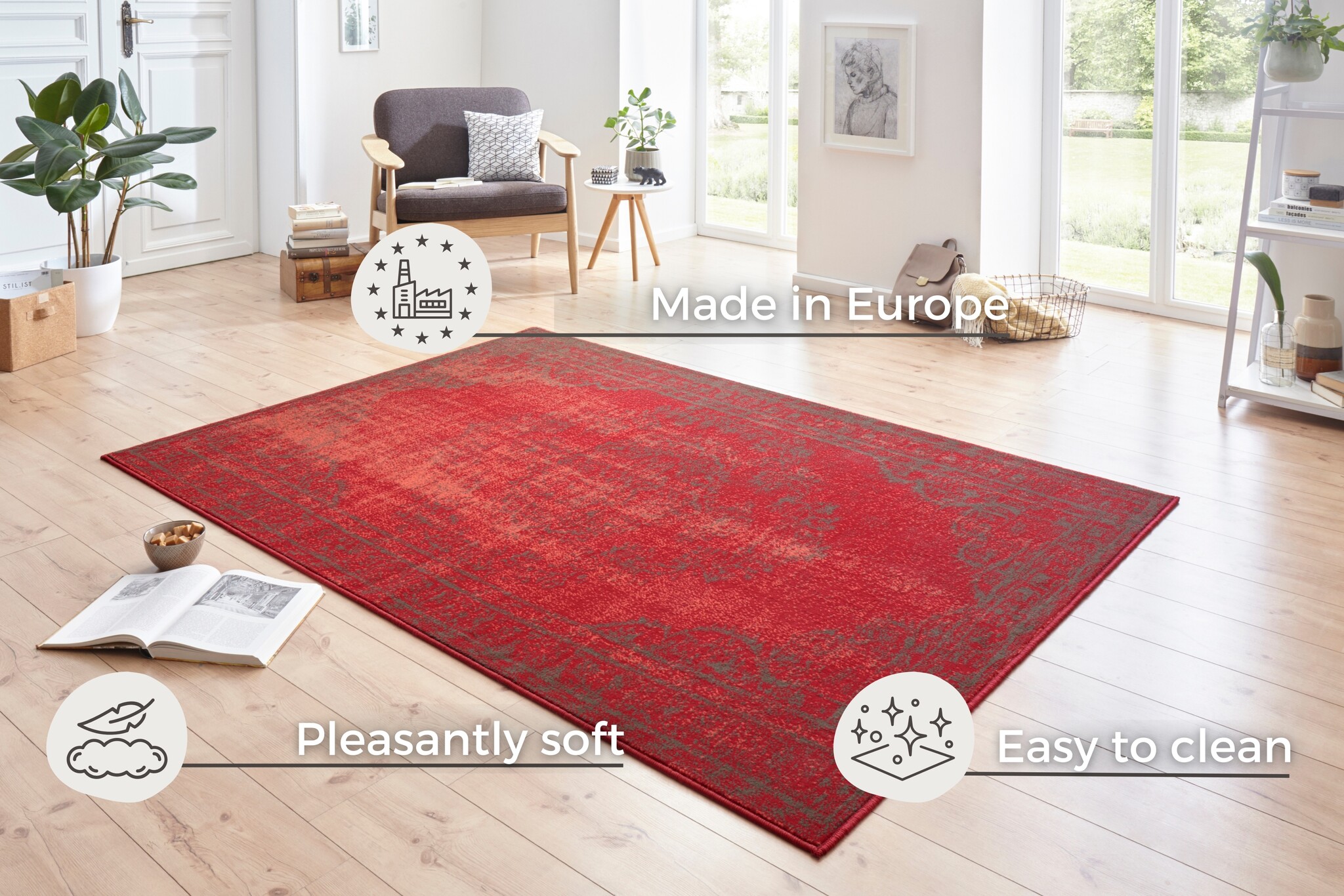 Velours Vloerkleed Plume Rood