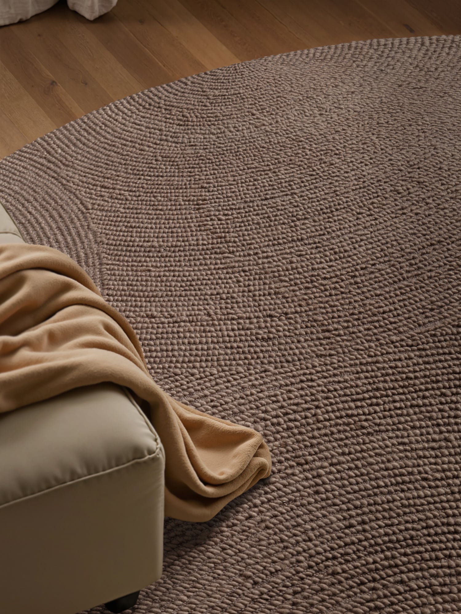 Wollen Rond Vloerkleed Calmio Taupe