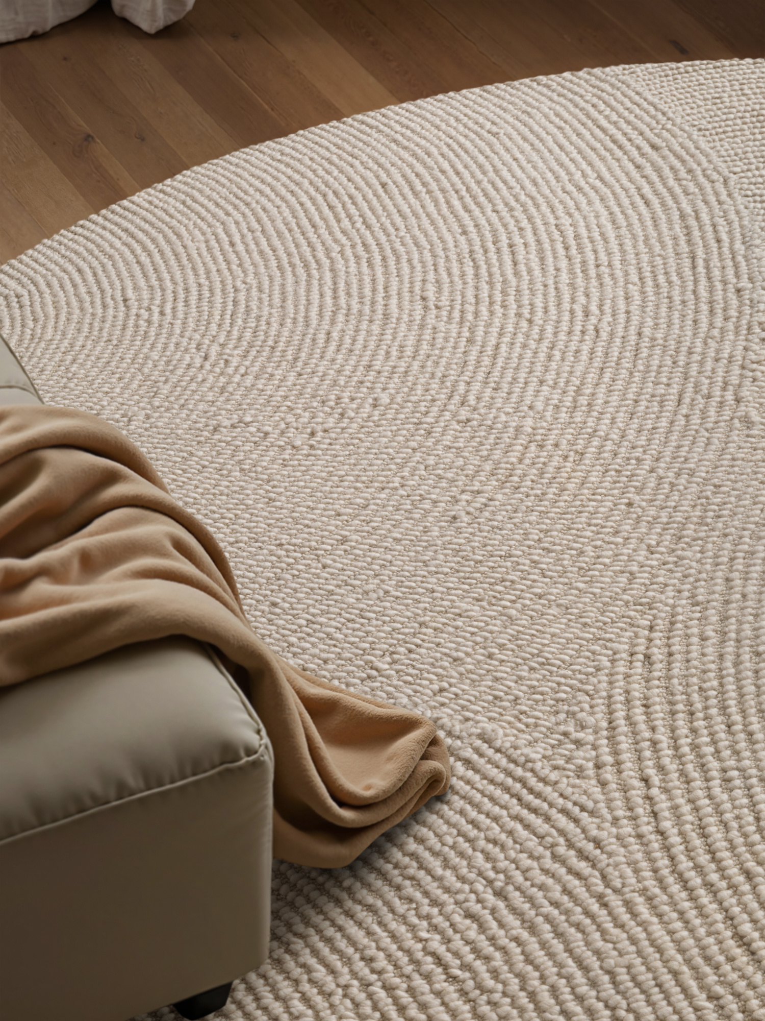 Wollen Rond Vloerkleed Calmio Creme