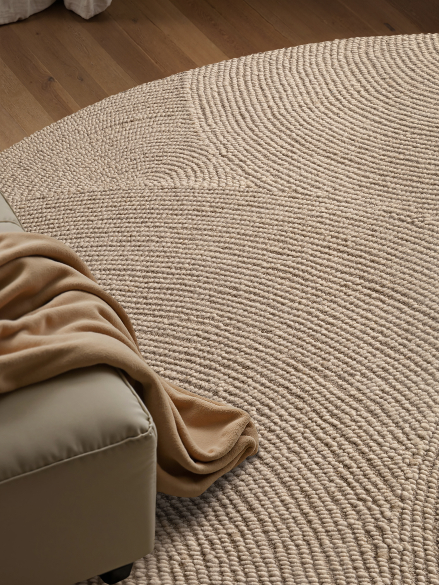 Wollen Rond Vloerkleed Calmio Licht Beige