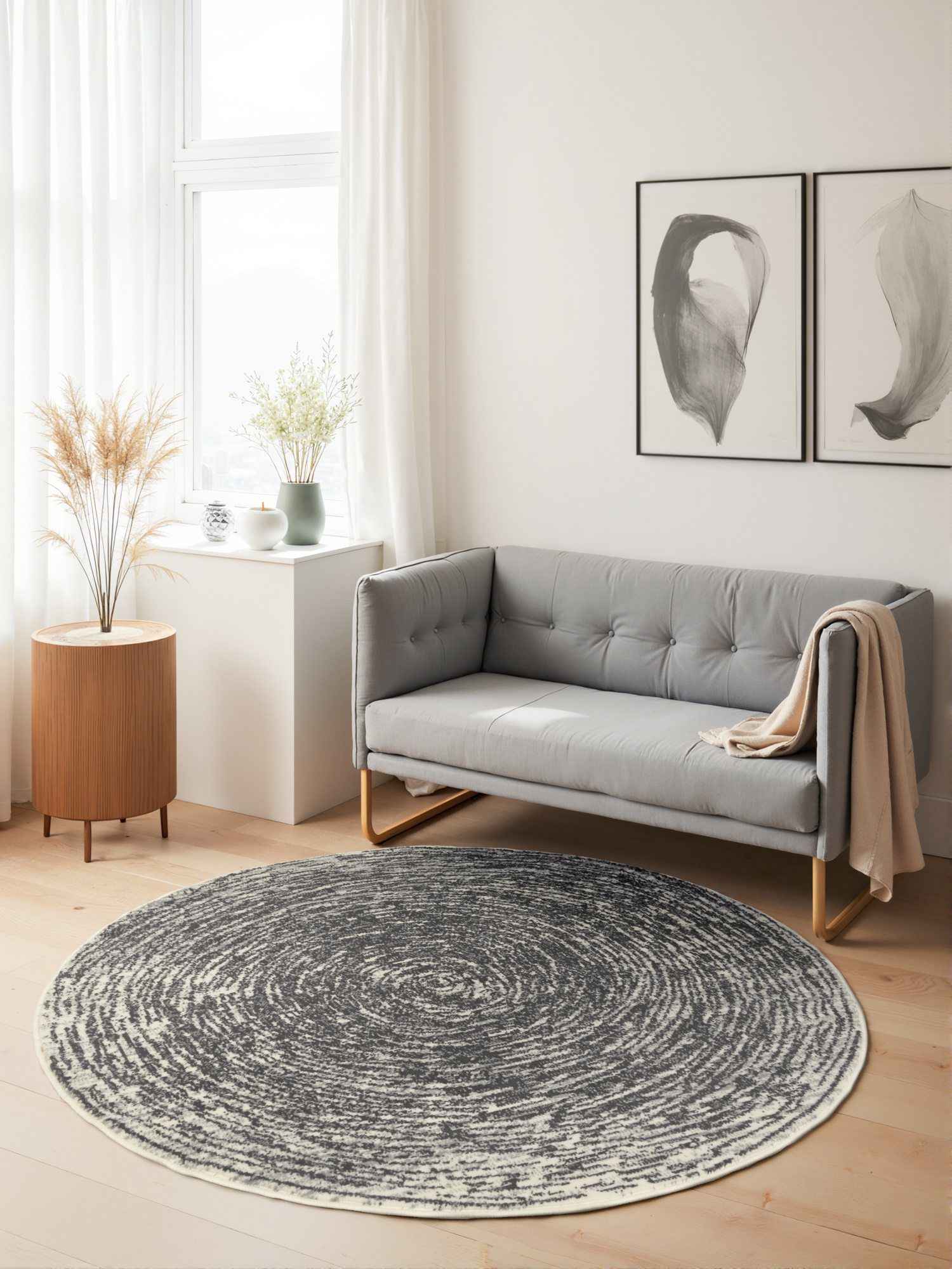 Rond Vloerkleed Cavallo Creme Grijs