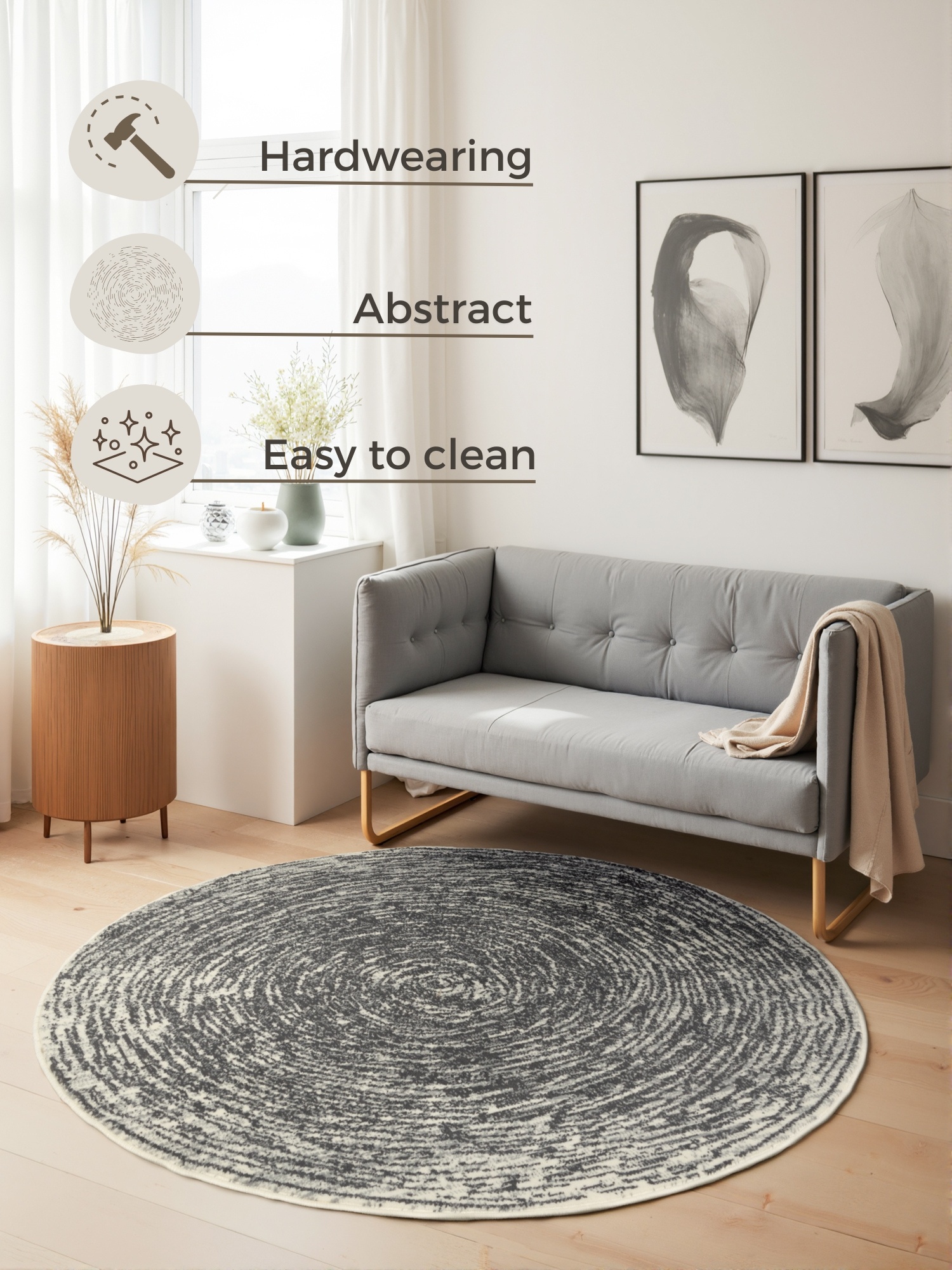 Rond Vloerkleed Cavallo Creme Grijs