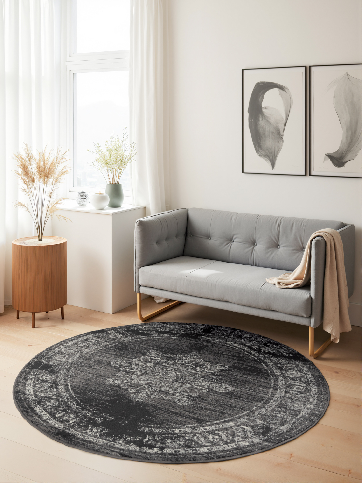Vintage Rond Vloerkleed Gloria Grijs