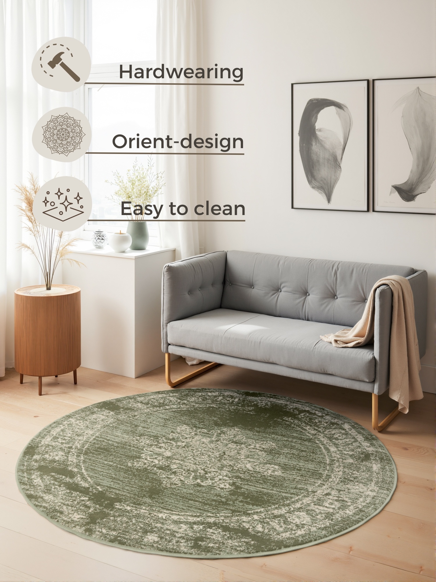 Vintage Rond Vloerkleed Gloria Groen