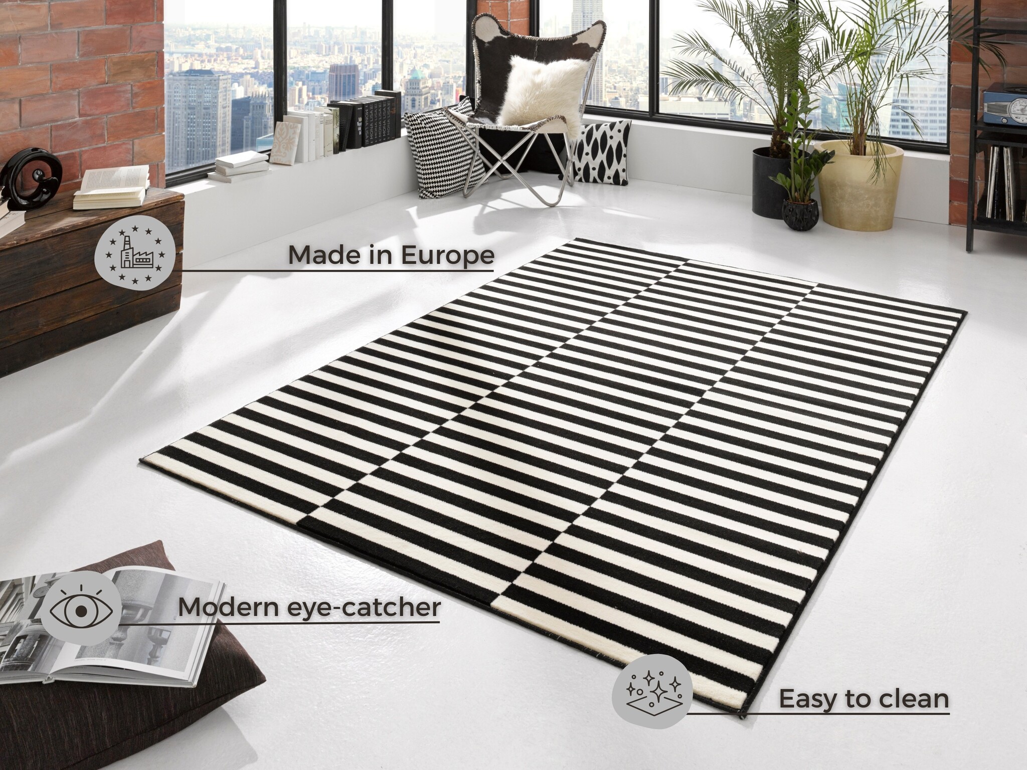 Velours Vloerkleed Panel Zwart