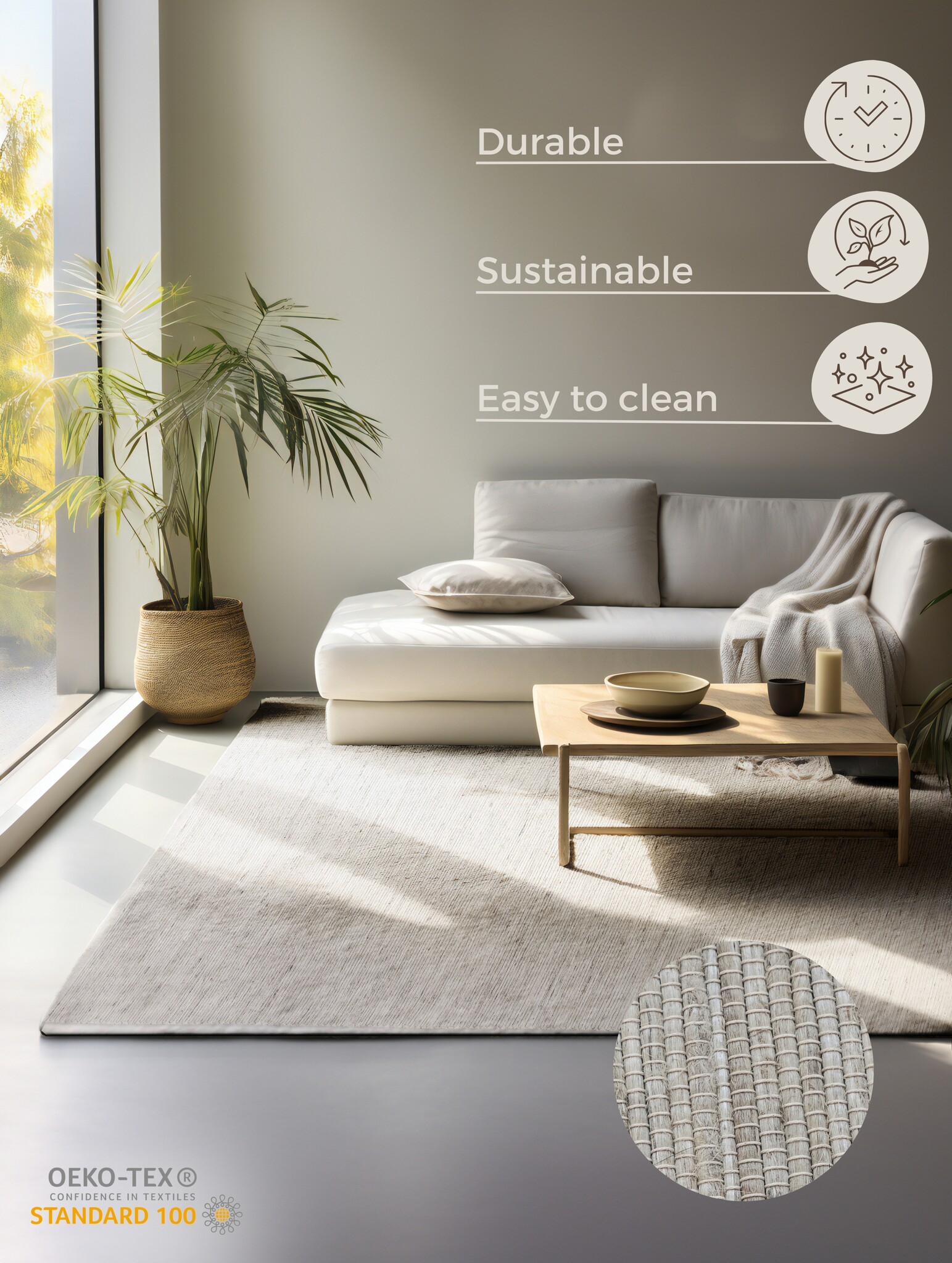 Jute Vloerkleed Dhaka Creme