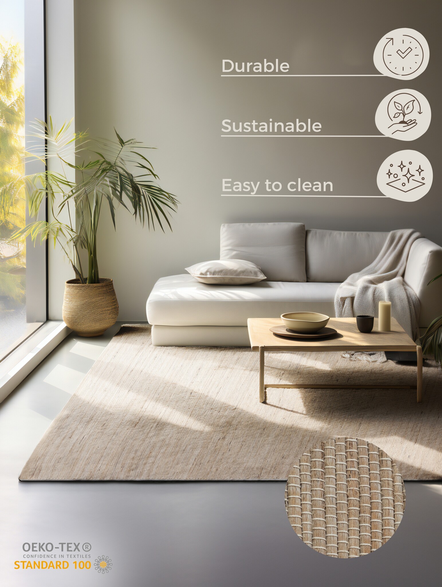 Jute Vloerkleed Dhaka Beige