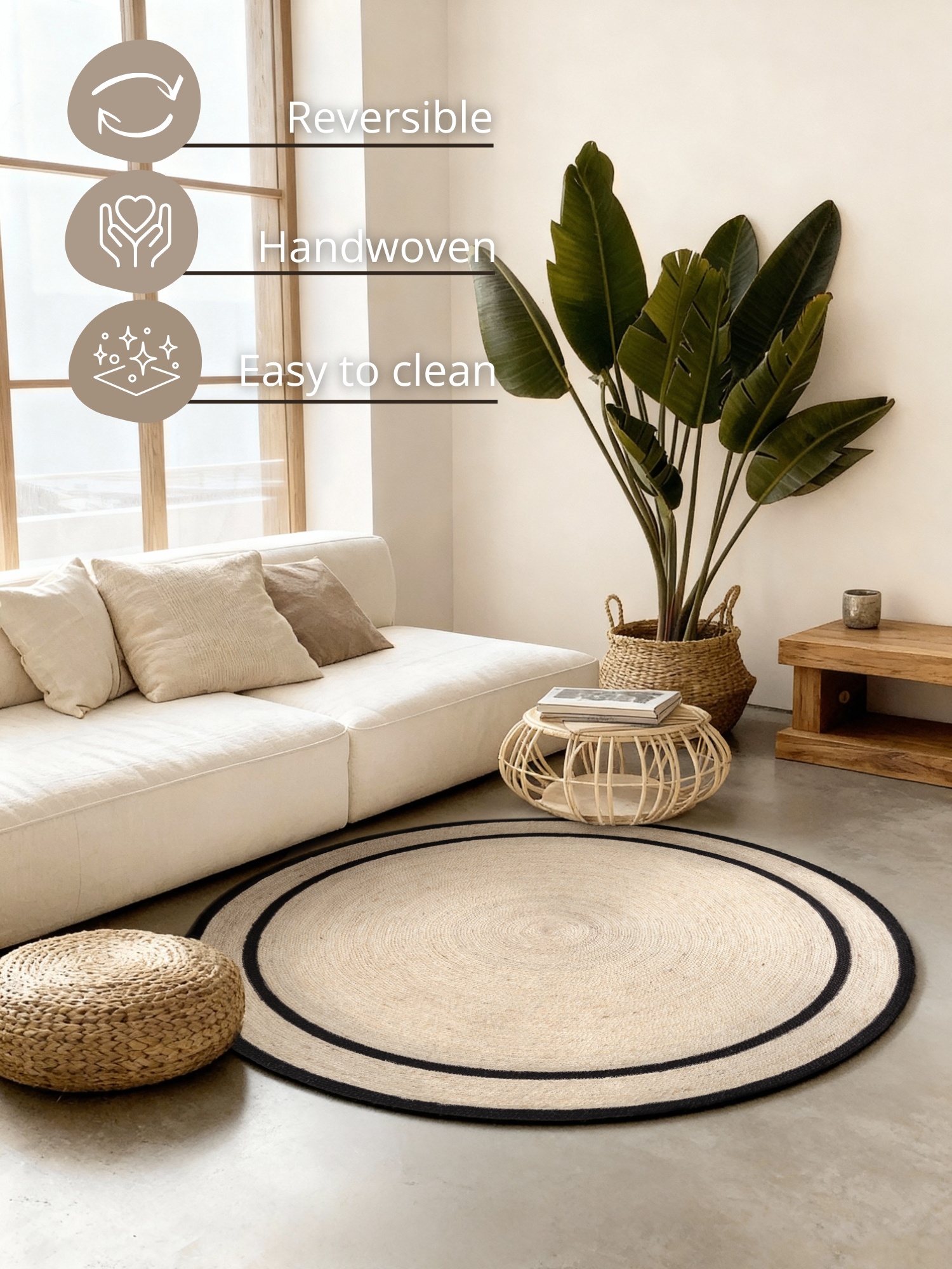 Rond Gevlochten Jute Vloerkleed Lina Creme