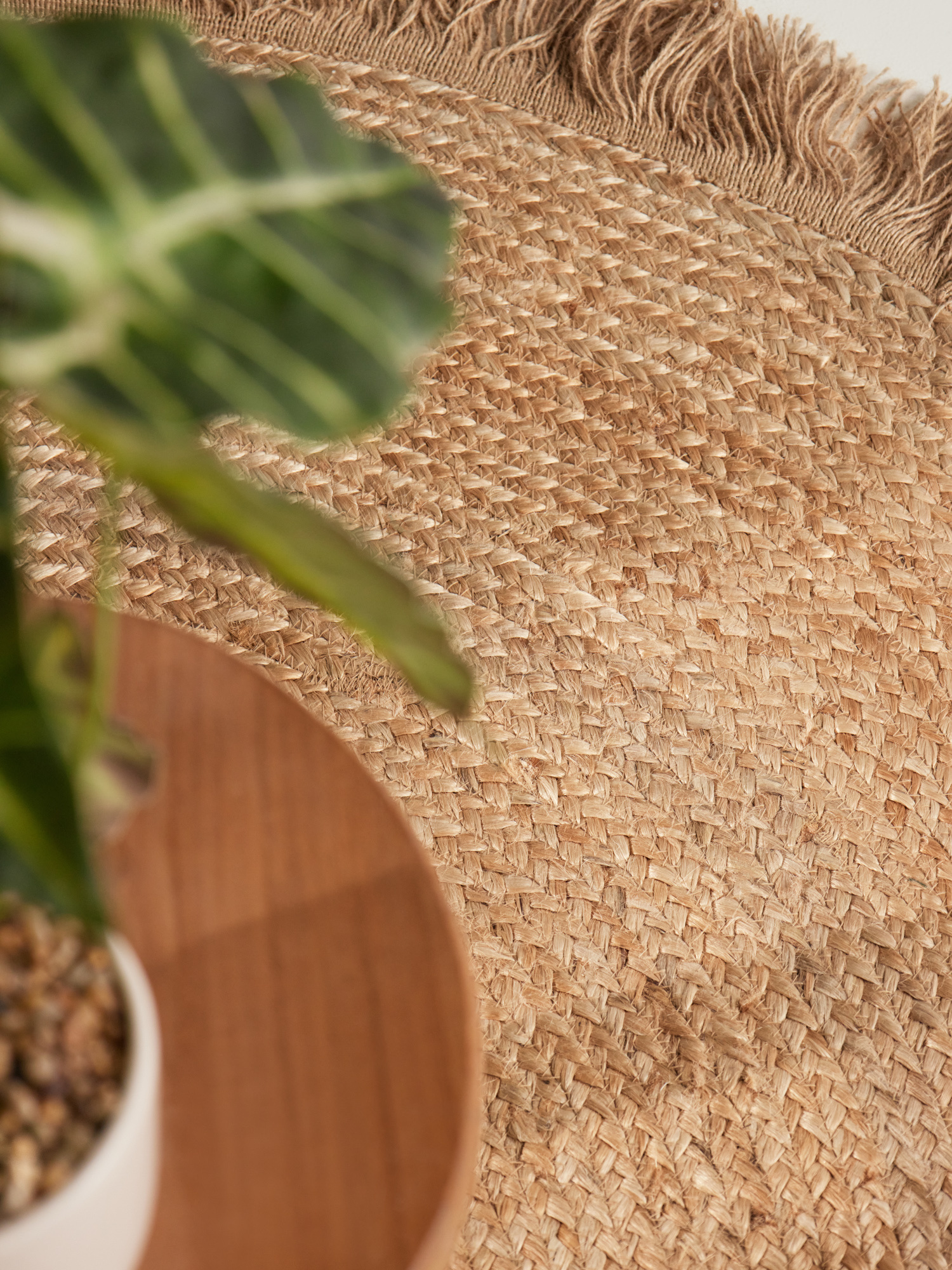 Rond Gevlochten Jute Vloerkleed Naturel Goud