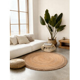 Rond Gevlochten Jute Vloerkleed Naturel Goud