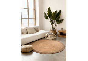 Rond Gevlochten Jute Vloerkleed Naturel Goud