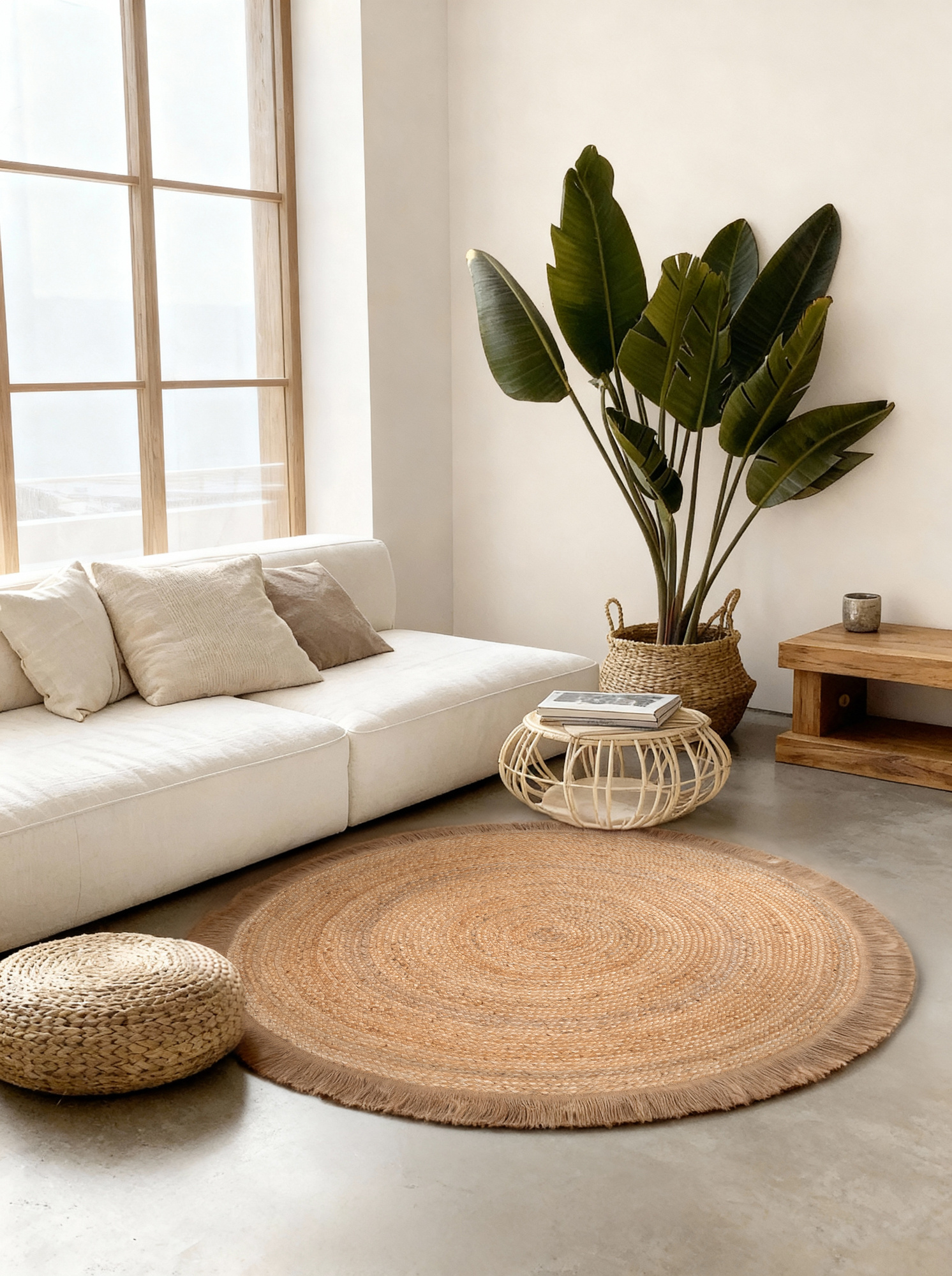Rond Gevlochten Jute Vloerkleed Naturel Goud