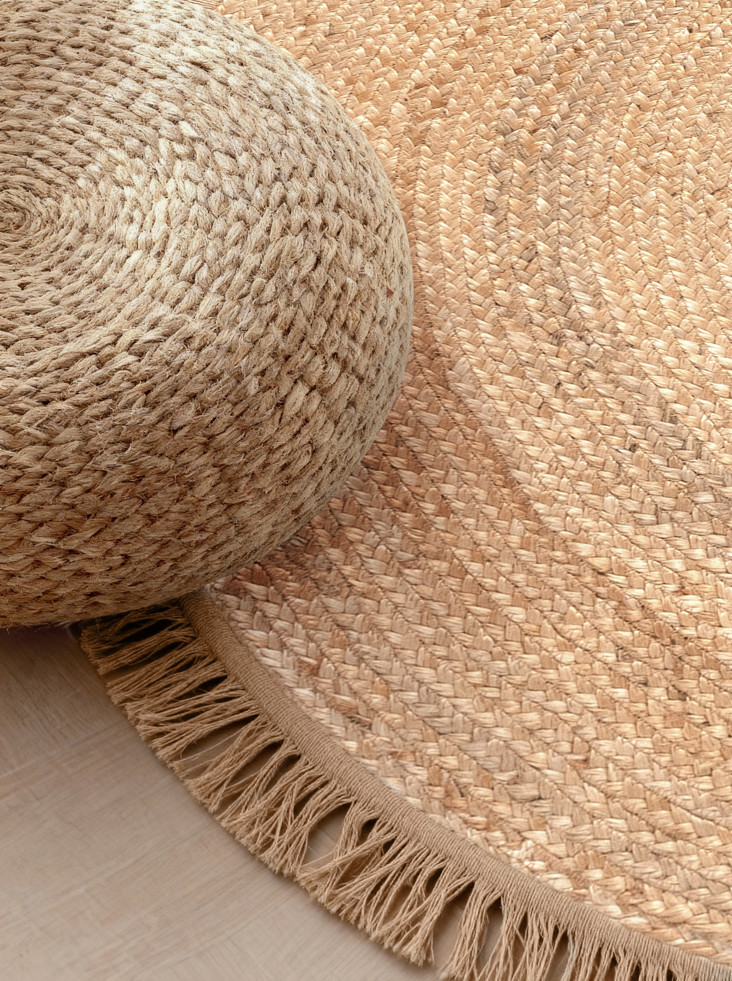 Rond Gevlochten Jute Vloerkleed Naturel Goud