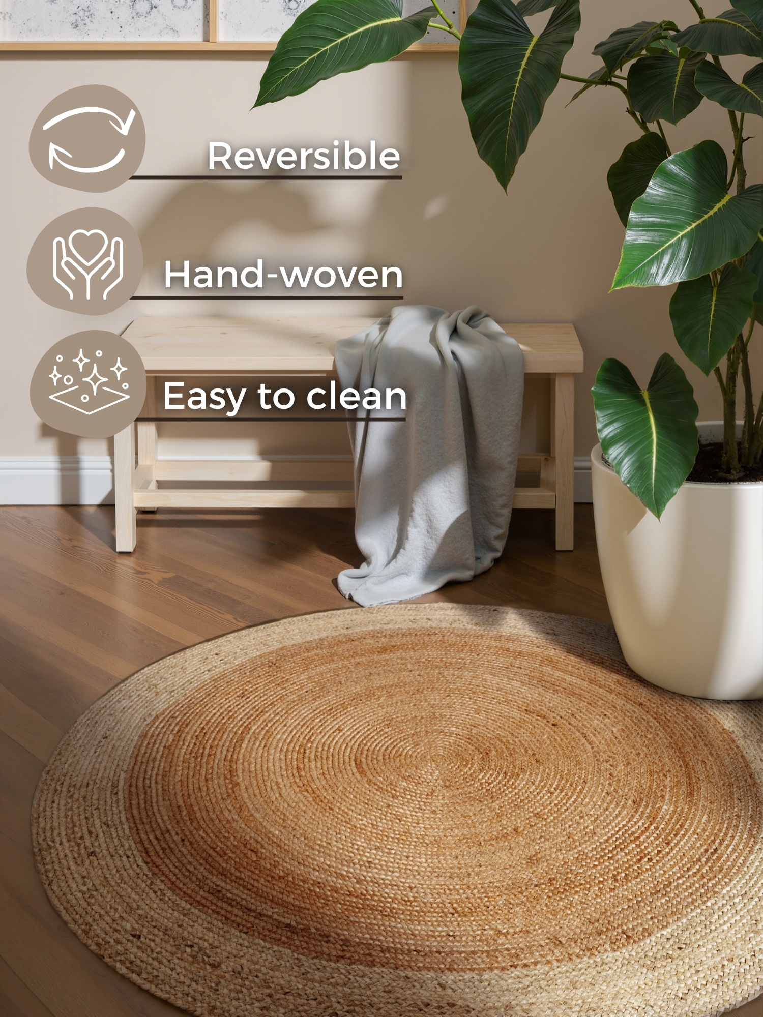 Rond Jute Vloerkleed Jutta Goud
