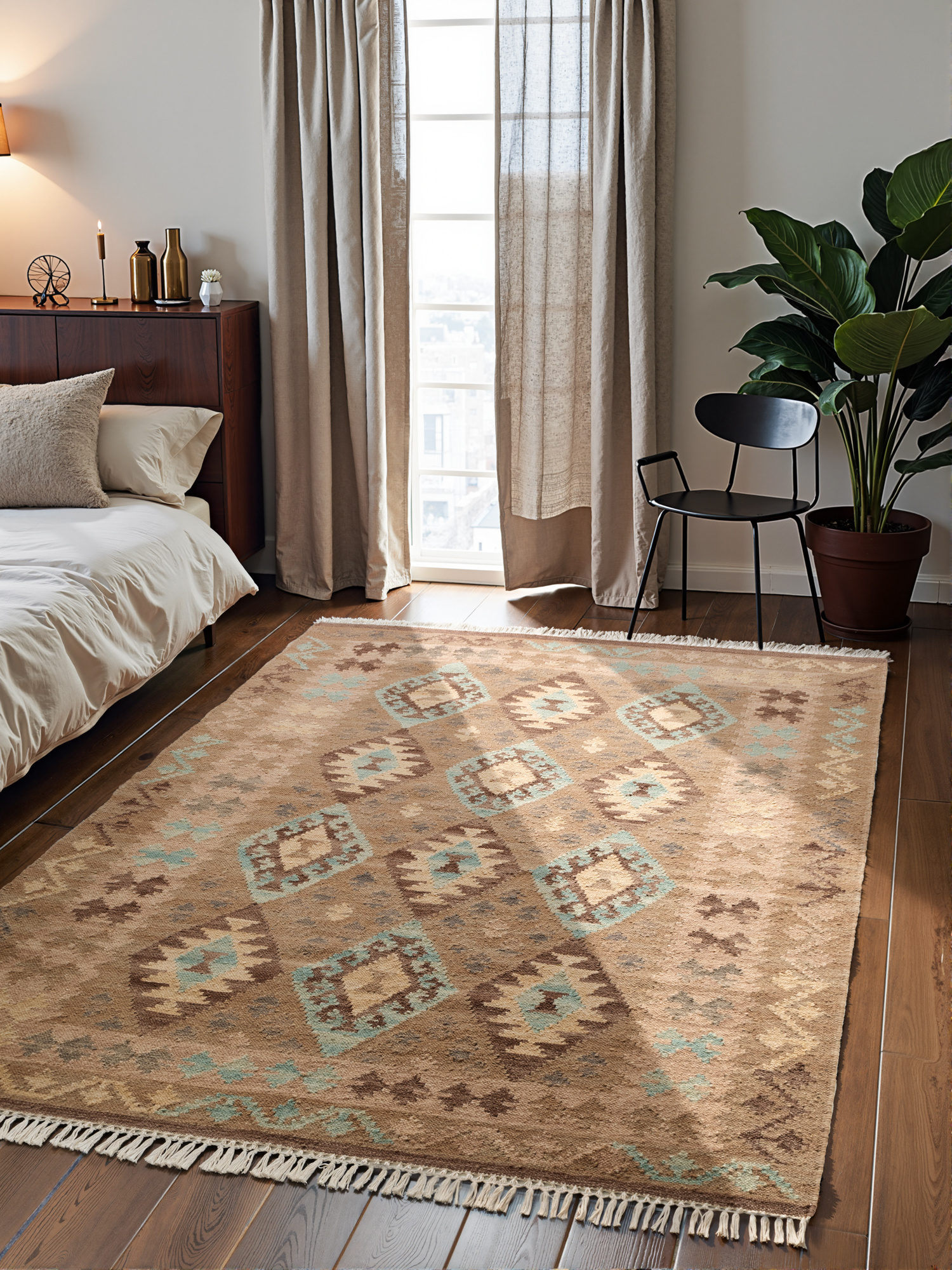 Afghaans Kelim Vloerkleed Dune Beige Lichtblauw
