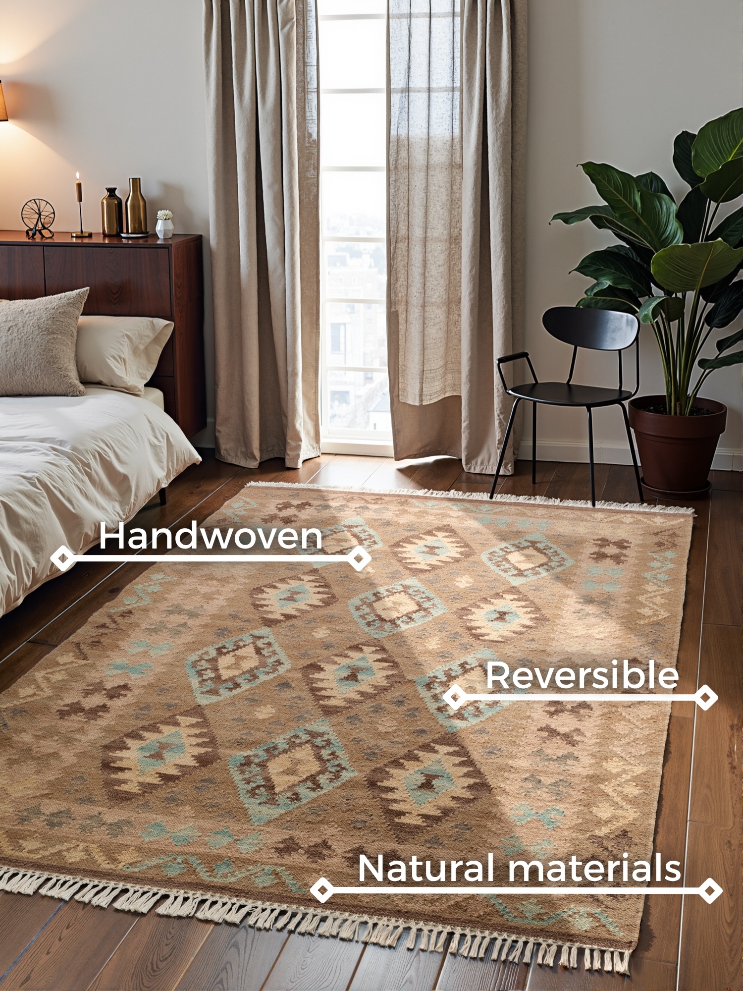 Afghaans Kelim Vloerkleed Dune Beige Lichtblauw