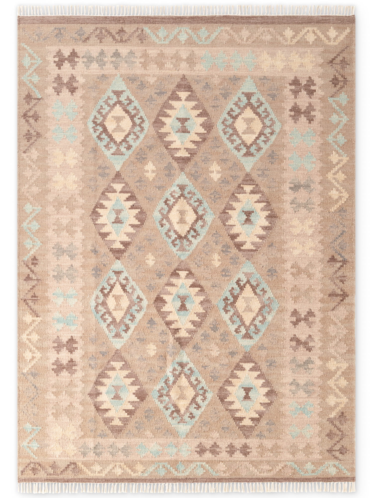 Afghaans Kelim Vloerkleed Dune Beige Lichtblauw