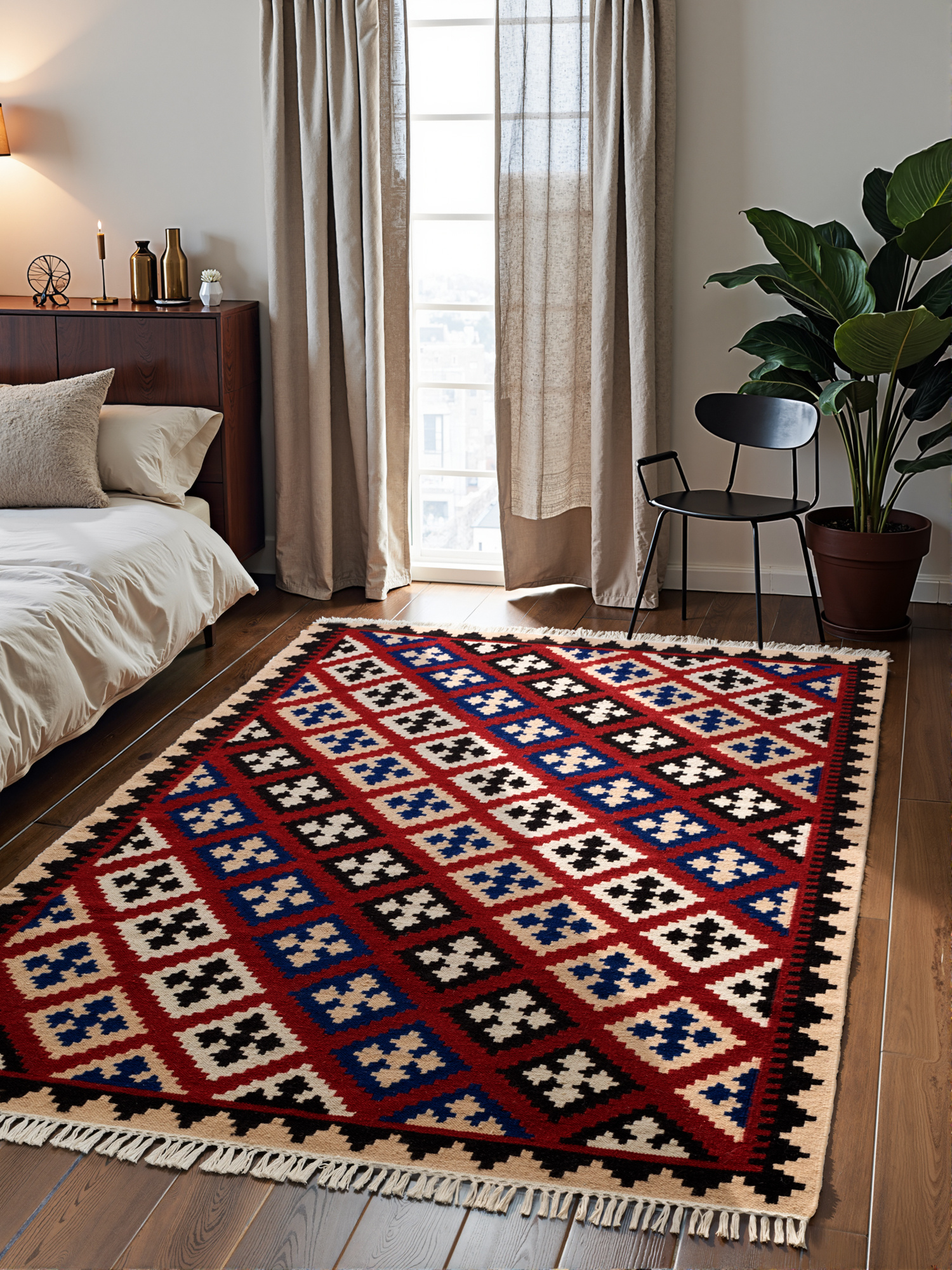 Afghaans Kelim Vloerkleed Rami Creme Multikleur