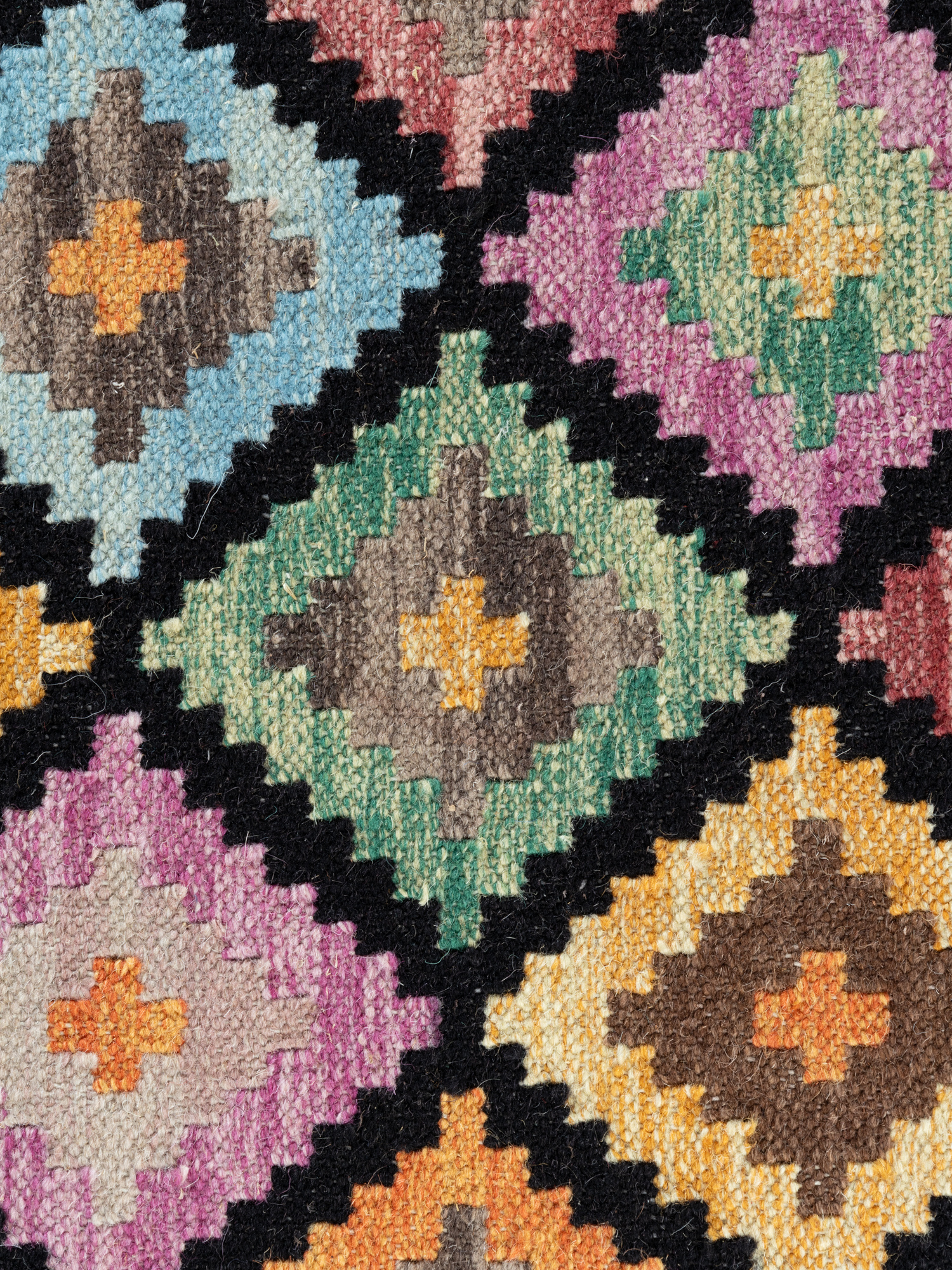 Afghaans Kelim Vloerkleed Zara Zwart Multikleur