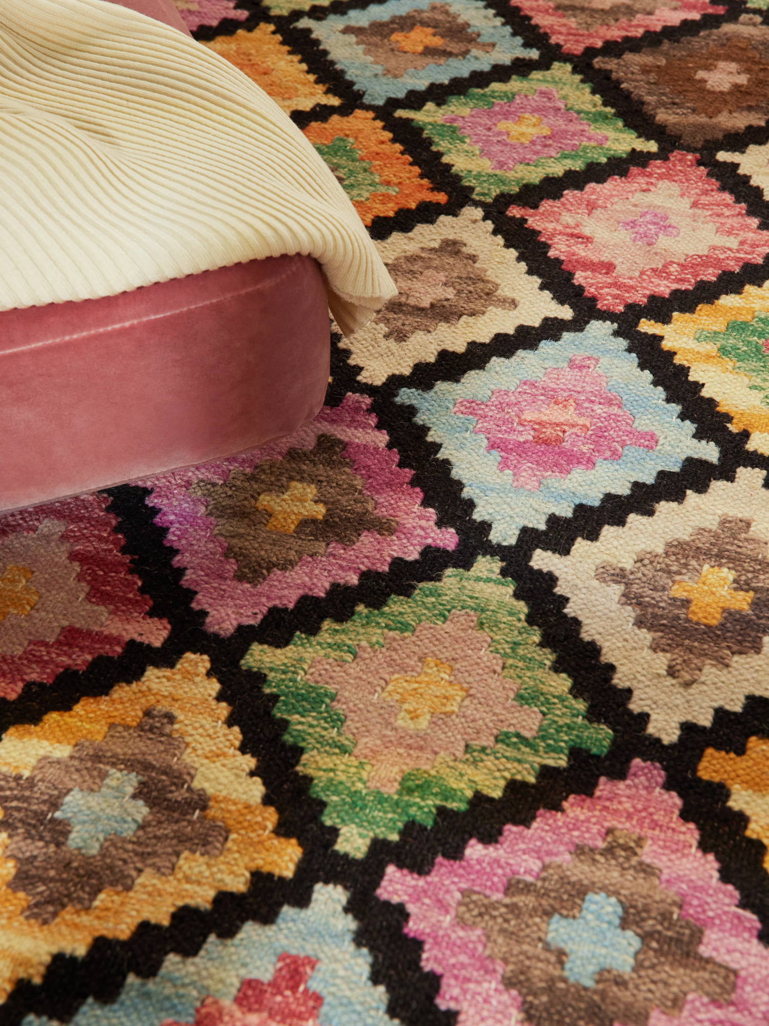 Afghaans Kelim Vloerkleed Zara Zwart Multikleur