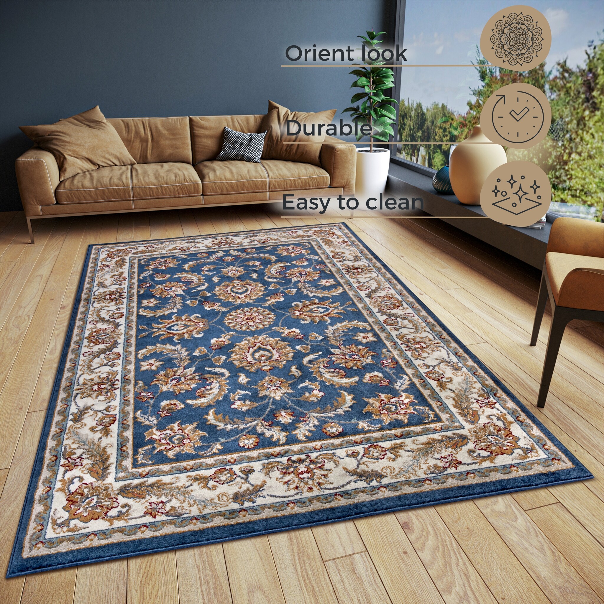Oosters Vloerkleed Reni Blauw Creme