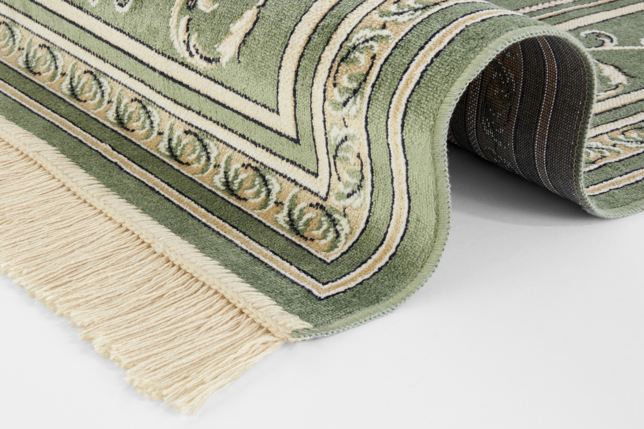 Oosters Velours Vloerkleed Antik Flowers Creme Groen
