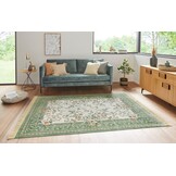 Oosters Velours Vloerkleed Antik Flowers Creme Groen