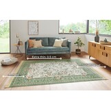 Oosters Velours Vloerkleed Antik Flowers Creme Groen