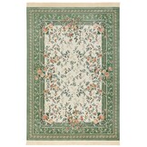 Oosters Velours Vloerkleed Antik Flowers Creme Groen