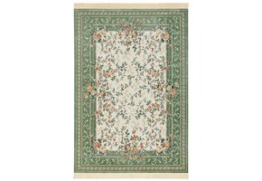 Oosters Velours Vloerkleed Antik Flowers Creme Groen