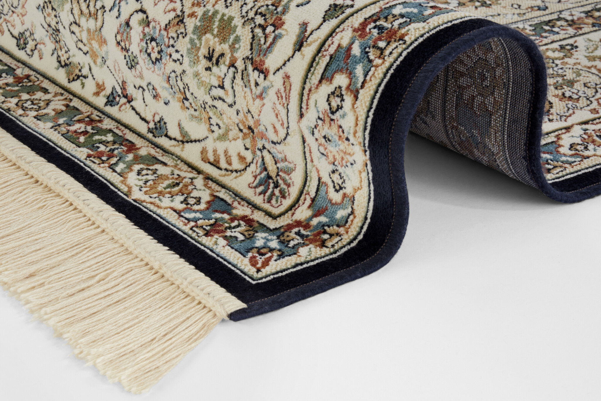 Oosters Velours Vloerkleed Antik Nain Donkerblauw Creme