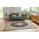 Oosters Velours Vloerkleed Antik Nain Donkerblauw Creme